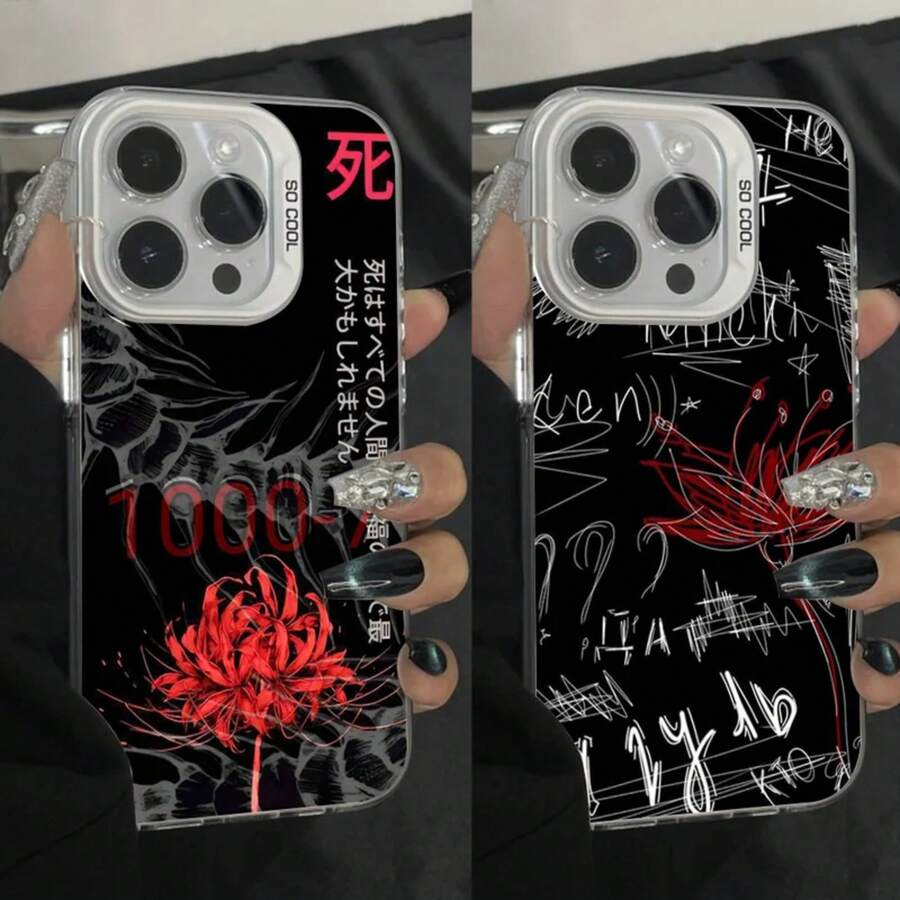 T-Tokyo G-Ghoul Red Spider Lily Phone Case For IPhone 16,15,14,13,12,11,Pro,Max,Plus,Mini,XS Anti Fall Gray Silver Matte Bumper.Halloween Accessories. - 混合顏色1 - 查看 1