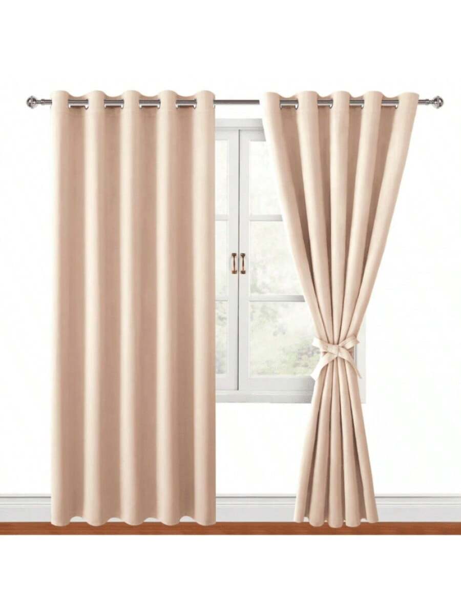 Juego de Cortinas Beige Modernas con Ollaos para Barra