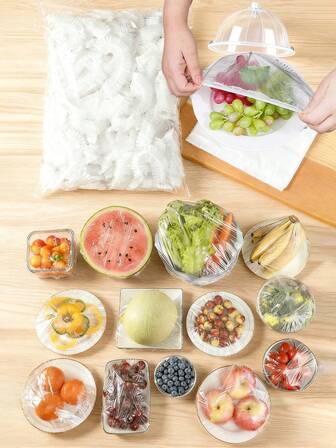 300/600pcs Reusable Elastic Food Covers - Universal Elastic Transparent Adjustable Plastic Plate And Bowl Lids, Outdoor Food Savers, Kitchen Baking Picnic And Food Storage Bread Covers