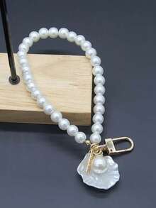 1个珍珠链钥匙扣，仿贝壳吊坠，时尚精致设计，可作背包挂饰、汽车钥匙链，多功能配饰 - 彩色 - 查看 5