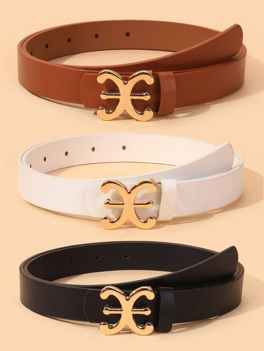 3pcs Kids New Style Quality PU Waist Belt, Suitable For Jeans, Dresses, Student Waist Belt