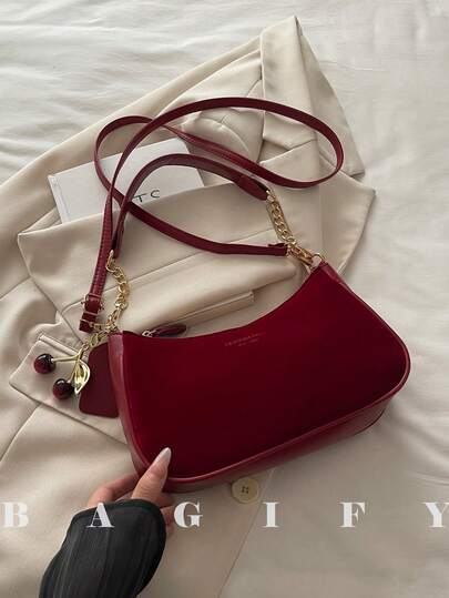 New Fashion Cherry Pendant Handbag, Suitable For Parties, Outings, Vacations, Shopping And Daily Use, Can Store Coins, Phones, Also Suitable As A Work Bag For White-Collar Workers, College Students And Office Workers, Elegant Ladies Bag