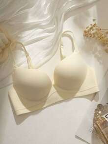 Beige Women Padded Seamless Comfortable Lightly Lined Pushup Bra For Small Bust