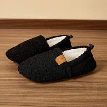 Women's Autumn/Winter New Indoor Slip-On Casual Slippers, Personalized, Warm, Lightweight Plush, Comfortable Home Slippers, Flat Shoes - Black - View 4