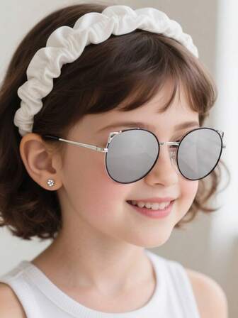 1個 女の子用 6-12歳 かわいいメタルラウンドフレームキャットアイファッションメガネ、休日のお出かけ、コーディネート、ホリデーギフトに適しています