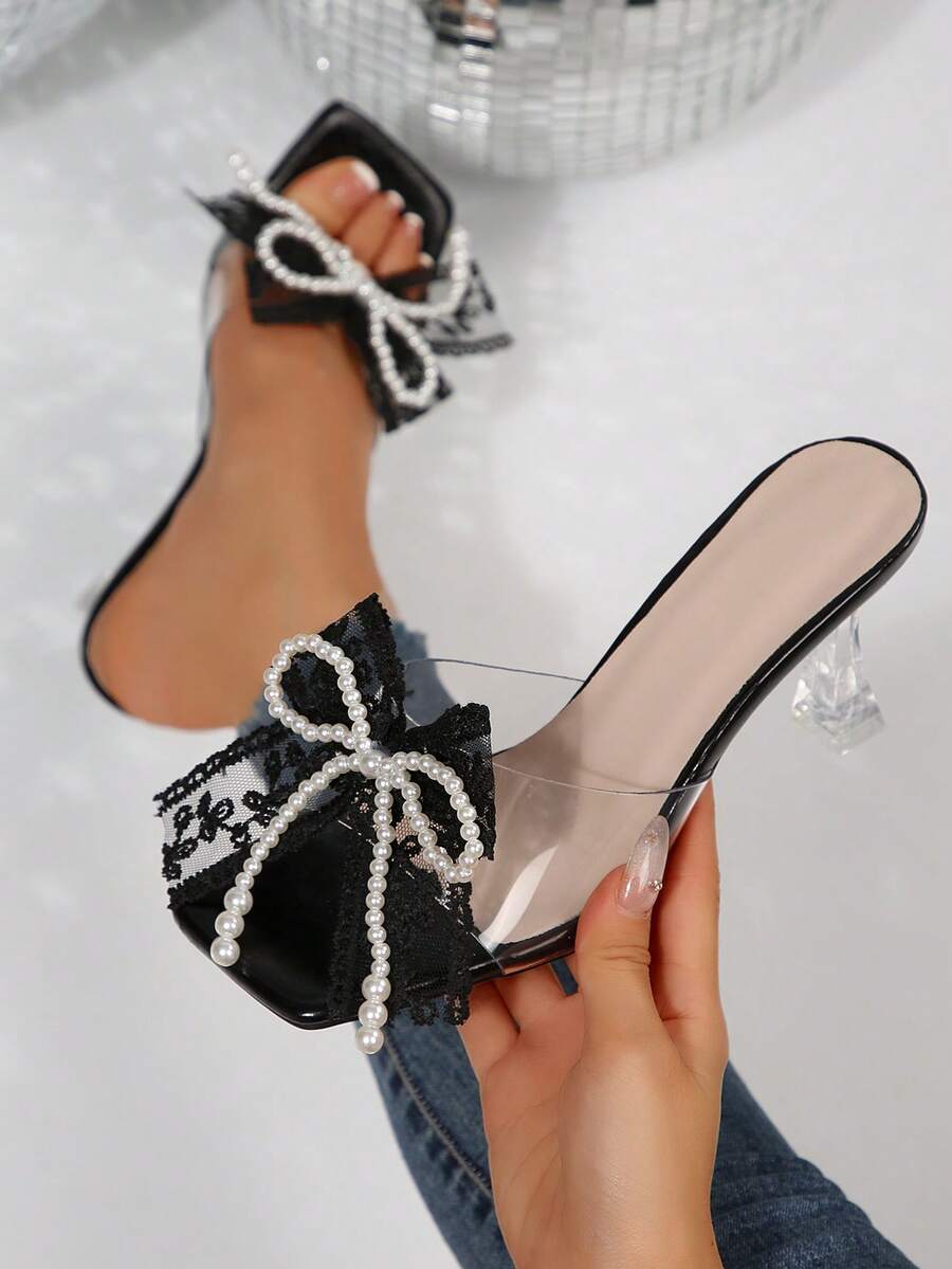 Sandalias de tacón de aguja transparentes con cristales florales de punta cuadrada francesa, calzado de mujer minimalista y elegante, sandalias de vestir de alta gama con tira delgada y punta abierta, adecuadas para citas, ir al trabajo y viajes, para looks de primavera y verano