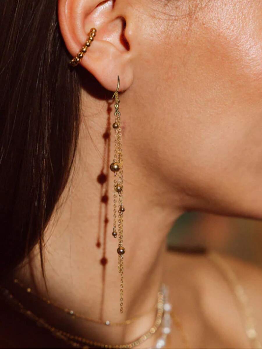 1对金属链流苏耳环，简约个性耳坠，波西米亚风时尚耳环，女士款