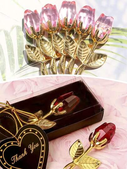 1pc Artificial Rose Crystal Flower, Mini Decorative Gift Box Lid, Romantic & Elegant Rose Craft, Suitable As Gift For Girlfriend, Wife Or Sister, Bridal Shower, Wedding Favor, Home Decor, Valentine's Day Party Favor, Birthday Gift