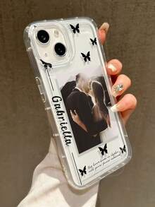 1pc Customized Dark Butterfly Series Romantic Couple Photo, Unique And Meaningful For Anniversaries, Weddings, Birthdays, Daily Use. Suitable For Family, Friends, Pets. Customized Signature, Slogan, Shockproof Phone Case Compatible With IPhone 11, 13, 15, 16 Pro Max