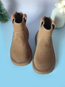 1 Pair Baby Casual Short Boots, Minimalist Design, Comfortable, Zipper Back, Girls Fashion Boots