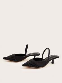 Giày sandal đế nhọn mũi nhọn đính đá lấp lánh cho nữ, thời trang & thanh lịch cho tiệc tùng và trang trọng, gót thấp - màu đen - Xem 2