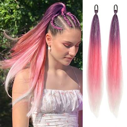 26英寸两件套合成假发马尾辫 | 圣诞彩色拳击辫 | 弹性发圈 | 适合儿童和成人