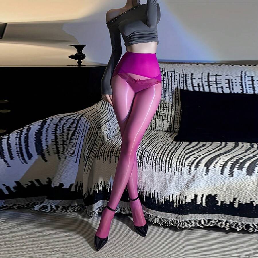 2024 Women's High-End Aurora Shiny Sexy Pantyhose - Brown Shoes - View 1