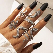 Cool And Handsome Men's Snake Pattern Ring Punk Style Snake-Shaped Animal Retro Exaggerated Four-Piece Ring Set - 18643 Bạc - Xem 13