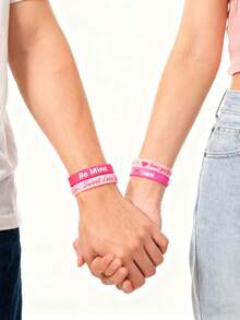 16条情人节硅胶手环，红色和粉色心形腕带，情人节派对礼品硅胶手环，成人情人节婚礼派对装饰和礼物（8种款式，随机发货） - 彩色 - 查看 7