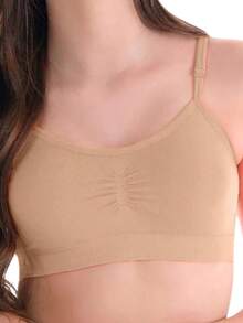 Zee Rucci Girls' Seamless Comfortable Cropped Top With Padded Bra And Straps, Sizes 4 To 16, Basic - khỏa thân - Xem 3