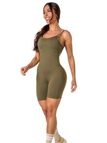 Manalinda Bermuda Shorts Romper In Polyamide - Army Green - View 2