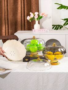 1pc Plastic PET Material Drainage High Foot Tray With Dust Cover, Unbreakable And Reusable Fruit/Dessert/Snack/Cake Serving Tray, Suitable For Various Festivals, Weddings, Parties And Events - Flower Type-golden High Feet - View 4