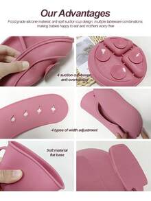 8-Piece Baby Silicone Feeding Set, Suction Cup Divided Plate, Double-Handle Straw Cup, Anti-Spill Bowl, Adjustable Waterproof Baby Bib, Fork Spoon, 6+ Months Toddler Self-Feeding Training Kit - Multicolor - View 3