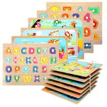 Toddler Puzzles And Rack Set, Wooden Peg Puzzles Bundle With Storage Holder Rack, Educational Knob Puzzle For Kids Age 2 3 4 Years - Alphabet Number Shape Dinosaur Animal Vehicle - Colorful - View 1