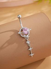 1.5pcs Star & Moon Multi-Element Pendant Navel Ring Stainless Steel Spiral Navel Piercing Jewelry, Suitable For Daily Wear