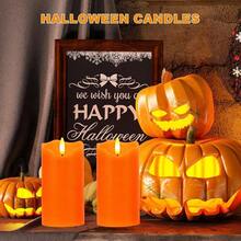 Flameless Candles Lights, Set Of 2 6x3 Pine Bark Flickering Candles With Remote Timer, Dimmable Pillar Candles Operated, Real Wax Candles Wedding Party Home Decor Orange