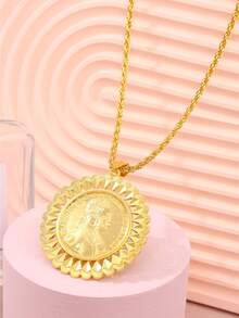 1pc Vintage Napoleon Coin Pattern Big Circular Pendant Necklace, Bridal Wedding Party Holiday Gift Neck Ornament - Necklace - View 11