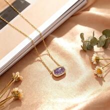 Freinit Gold Necklace For Women, 14K Dainty Pendant Choker, Adjustable Chain, Minimalist Gift For Birthday Valentine's Day Graduation Niece GF{Inchcolor_nameinch:InchAmethystinch} - Amethyst - 查看 6
