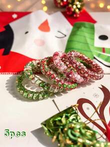 5pcs/3pcs Christmas Colorful Telephone Wire Hair Scrunchies, Soft Elastic Hair Ties For Ponytail, High Elasticity Hair Accessories Suitable For Christmas And Daily Use ,Ponytail Holders ,Hair Elastics ,Hair Rubber Bands ,Hair Rope