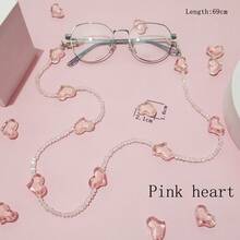 1pc Faux Crystal Cherry Bead Eyeglass Chain For Women - Pink Love Heart - View 1