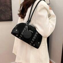 Bolso Boston versátil para mujer, estilo axila, con contraste de colores, informal, de gran capacidad, para el hombro, ideal para el día a día. - Negro - Ver 3