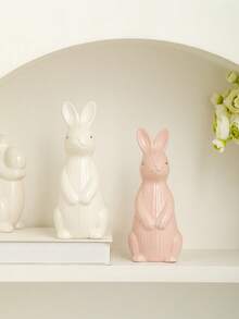 1 peça de estatueta decorativa em formato de coelho - Estilo fofo, design de desenho animado, aparência criativa, artesanato em cerâmica, decoração de Páscoa | Ideal para restaurante, sala de estar, presente de Natal, decoração de casa, enfeite de mesa - Multicolorido - Ver 3