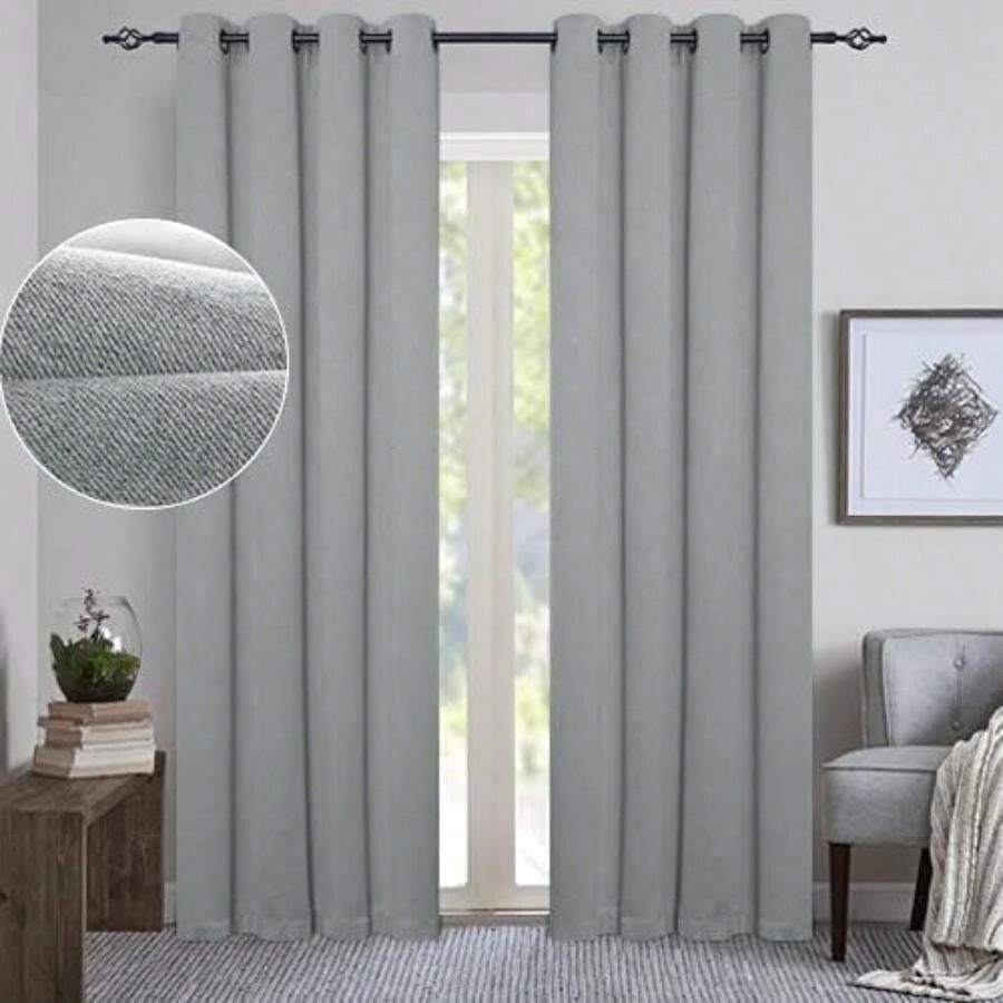 GRALI Cortinas Opacas, Tela Gruesa Térmica Aislante Frío Calor para Hogar Diseño Sencillo, Beige, 132 x 241 cm, 2 Uds(132An x 213Al cm (2 Paneles) Chambray - Gris) - Tipo 2 - Ver 1