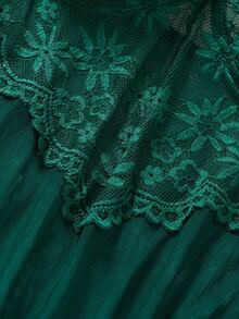 两件套女士酒红色柔软舒适蕾丝碎花爱心睡衣，圣诞节和万圣节礼物，蕾丝性感睡袍带网眼半透明内衣套装，日常家居吊带裙，睡袍 - 綠色 - 查看 4