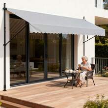 LILIIN Klämmarkis för balkong, 400 cm bred - markis med handvev, höjdjusterbar balkongmarkis utan borrning, UV-skydd, solskydd, väderbeständig (400 x 120 cm, gråvit/blåvit/mörkgrå/ljusgrå) - Ljusgrå - Visa 7