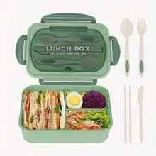 1升便当盒，含餐具，适合上班族，方形微波炉便当盒，带隔层，防漏，适合返校、教室、大学、户外用餐、学习用品、厨房收纳，返校必备