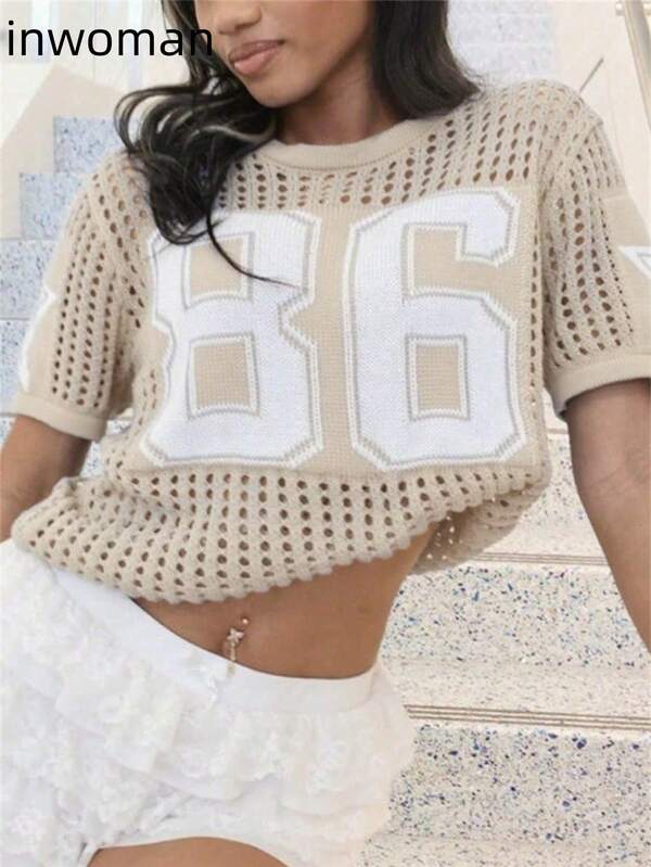 لباس علوي الكاجوال الكاسولية الكاشوال للشارع ذات اللون الأحادي الكاسوال كاجوالا كاجول نجوم رقمية بياقة دائرية فضفاضة بأكمام قصيرة الكابو