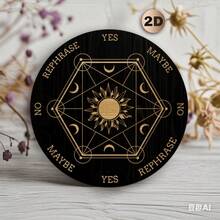 2D Flat - [2D Flat] 1pc 7.87" Black Hexagram  Board With Golden Moon & Sun Design - 2D Printed Wooden Round Sign For Divination, Witchcraft, And Viking  - Yes/No/Maybe Repeater, Mystical Decor For Home Or Altar, Mystical Home Decor | Artistic Pendant Board | Detailed Artwork, Pagan Jewelry - Nhiều màu - Xem 1