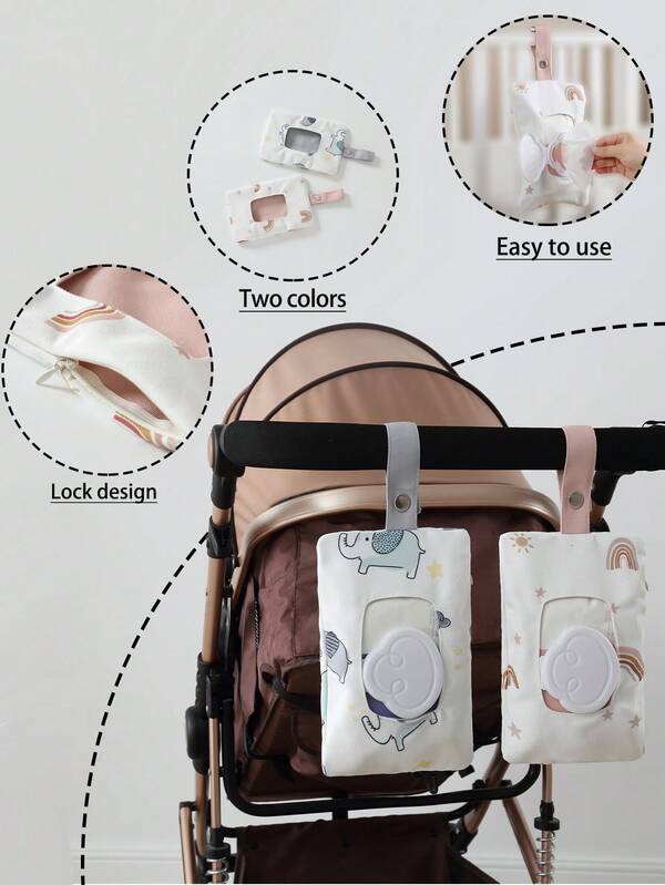 1 Stück Baby tragbare Feuchttücher Reise Tissue Box Halter Organizer Tasche, besticktes Bären Design, praktisch für Kinderwagen, Kinderbett, Auto, Wickeltasche