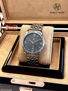PABLO RAEZ 1pc Original Men's Watch, Stainless Steel Vintage Luxury Charming Business Accessory, 50M Waterproof AAA Watches, Simple Jewelry Calendar Clock, Men's Solid Metal Steel Bracelet Chain, Silver Black Dial With Date, Brand New Casual Fashion Quartz Watch, Men's Steel Roman Numerals And Bar Black High-End Business Watch, Daily Use, Teacher Gift, Time, Father Or Male Friend Birthday Graduation Wedding Gift - Silver - View 13