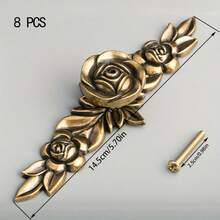 8 Pieces European Style Rose Pattern Drawer Handle With Base, Cabinet Door Handle, Suitable For Modern Furniture - Bronze - View 10