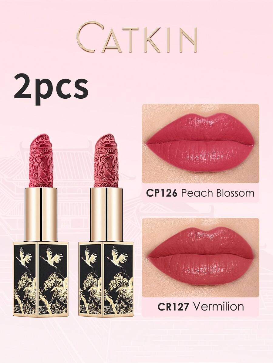 CATKIN Rouge Carving Lipstick 2pcs Long-Wearing Lipsticks Highly Pigmented Lip Color Waterproof Smooth Matte Moist Shimmer Lips Sticks CP126+CR127 - CP126+CR127 - Xem 1