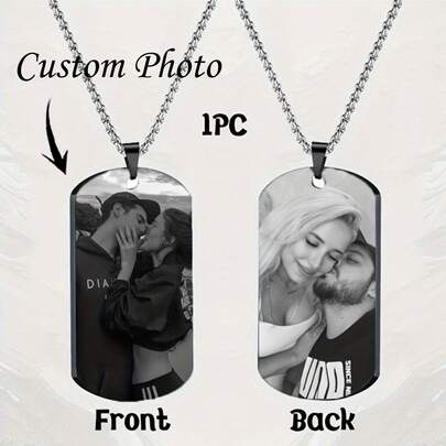 Custom Photo Necklace - Personalized Laser Engraved Photo & Text, Waterproof Photo Pendant With Delicate Chain, Custom Picture Jewelry Gift For Couples, Parents, Friends, Men & Women - Durable Casual Attire Keepsake, Cute Necklace