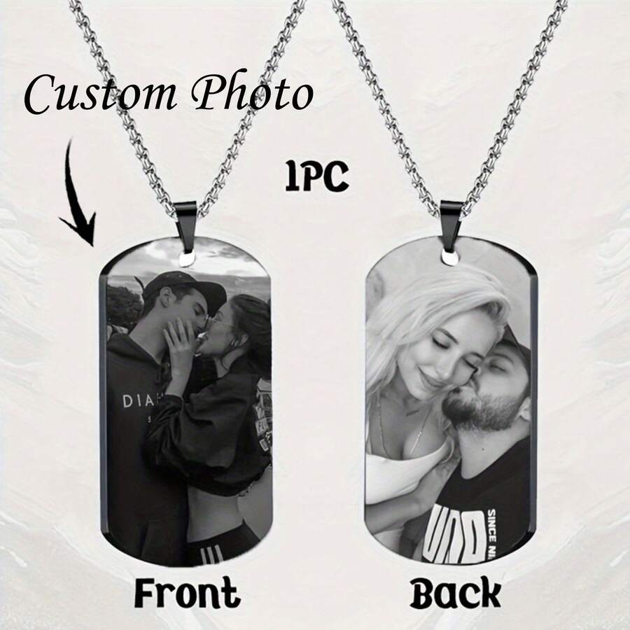 Custom Photo Necklace - Personalized Laser Engraved Photo & Text, Waterproof Photo Pendant With Delicate Chain, Custom Picture Jewelry Gift For Couples, Parents, Friends, Men & Women - Durable Casual Attire Keepsake, Cute Necklace - Multicolor - View 1