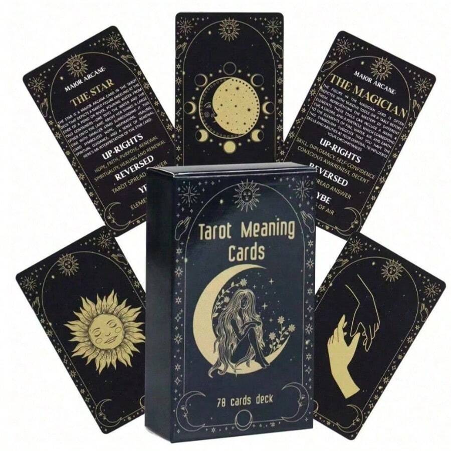 Tarot Meaning Cards, Double Sided With Imagery On Front & Text On Back Tarot Cards,Tarot,Board Games, Board,Runes,Tarot Bag,Cauldron,Alice,Cartas Tarot,Magic,Tarot Card Decor,Spiritual - màu đen - Xem 1