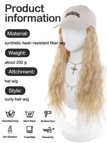 Hat Wig Embroidered Sunshade Cap With Light Blonde Water Ripple 22 Inch Curly Wig Synthetic Heat-Resistant Fiber Wig Suitable For Women's Daily Holiday Wear - Multicolor - View 8