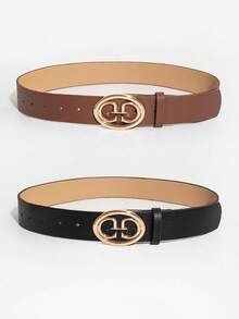 2pcs Solid Color Casual PU Leather Belt, Suitable For Outfit Matching - Multicolor - View 2
