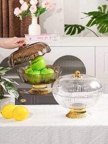 1pc Plastic PET Material Drainage High Foot Tray With Dust Cover, Unbreakable And Reusable Fruit/Dessert/Snack/Cake Serving Tray, Suitable For Various Festivals, Weddings, Parties And Events - Flower Type-golden High Feet - View 2