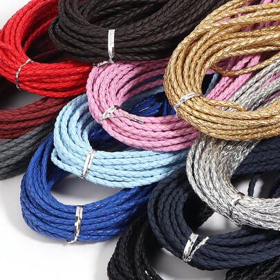 10pcs/Pack 3mm Soft 4-Strand PU Braided Cord, Colorful Braided Leather Round Cord Bracelet Chain Jewelry Making String Rope Accessories, DIY Craft Supplies