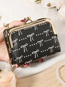 Modische und hochwertige Kreditkartentasche mit Schleifen-Muster, einfach und lässig mit mehreren Kartenfächern, modischer Reißverschluss-Münzbeutel, Schul- und Studentenwohnheim-Zubehör, abnehmbar und vielseitig, großes Fassungsvermögen Damen-Geldbörse, Handtasche, Aufbewahrungstasche